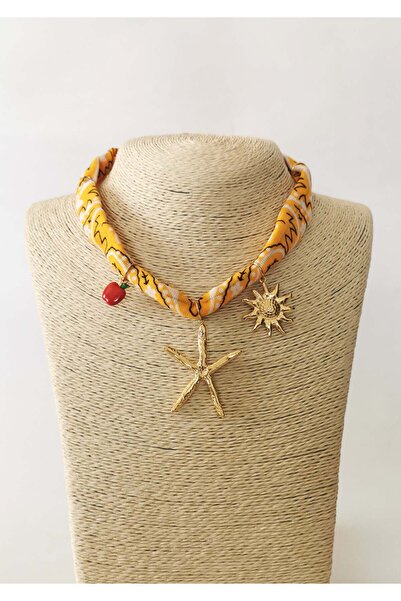 Halley Concept Yellow Patterned Starfish Figured Fabric Necklace