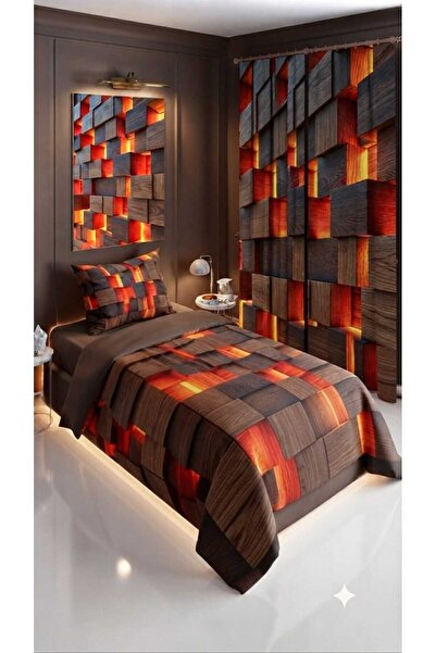 Elmas Dizayn 280*240 Cm.Fon Curtain Special Design Single Bedding Room Set Co...