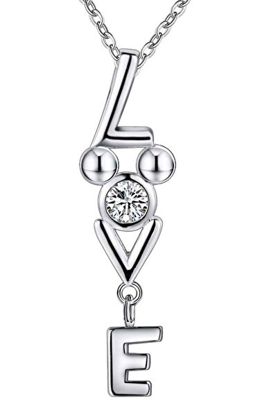 VeeShop Pandantiv placat cu argint, LOVE cu cristal din zirconie cubica alba