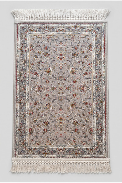 1200 Eimlek Premium Makine Halısı - Vizon Zeminli Klasik İsfahan Desenli Bordo Şeritli Salon Halısı 50x82 cm