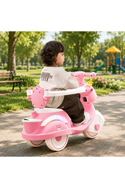 OEM Motocicletă ride-on 4 în 1 pentru copii cu copertină și mâner parental - Roz