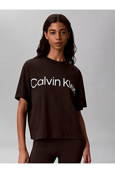 Calvin Klein Kadın Rahat Kalıp Logo Baskılı Yuvarlak Yakalı Kısa Kollu Siyah ...