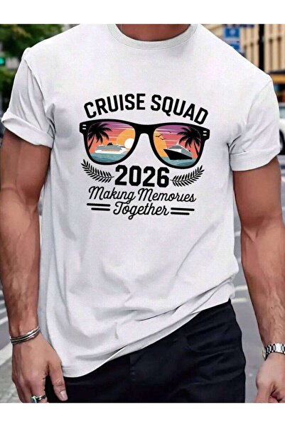 NOURAM Men's Squad Matching T-Shirt White Retro Ship Tropical Vacation Print ...