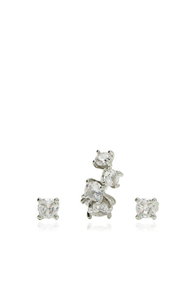 Network Silver Cufflı Kadın Küpe Seti