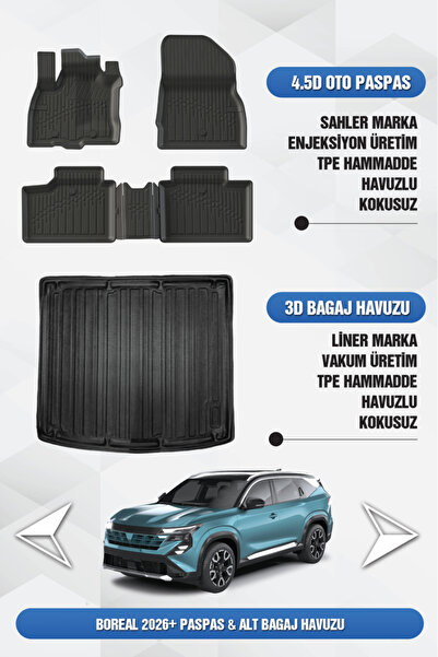 Sahler Renault Boreal 2026 Sonrası Uyumlu 4.5D Premium Havuzlu Paspas ve Line...