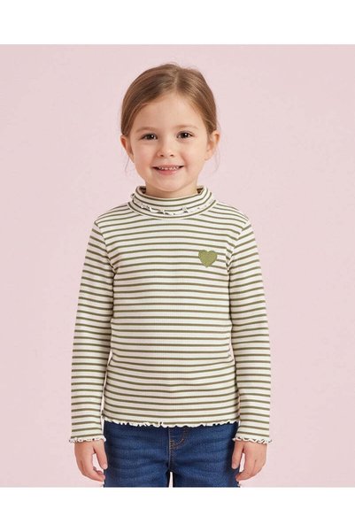 REDTAG Girls Green And Ivory Striped T-Shirt