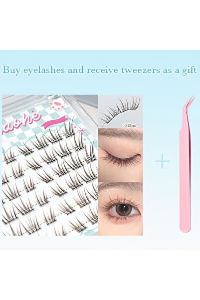 Choice 01 Mixiaohe Brown Glue-Free Lashes 48 Clusters C Curl Reusable Fluffy ...