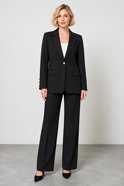 bihan store Women's Single Button Blazer Jacket Y24Ce 411 - Black