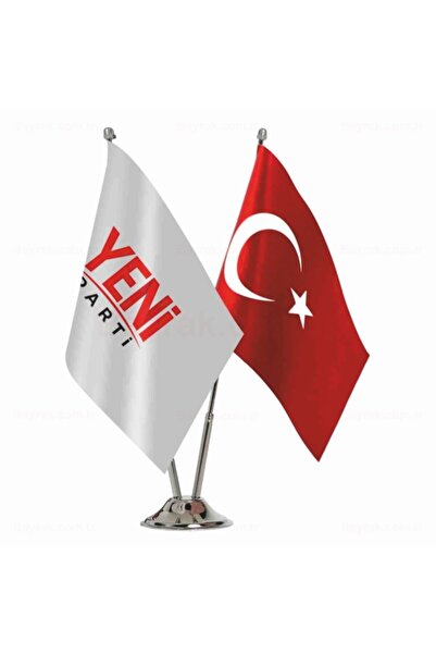 Özel Flama Bayrak YENİ PARTİ ÇİFTLİ MASA BAYRAĞI SETİ
