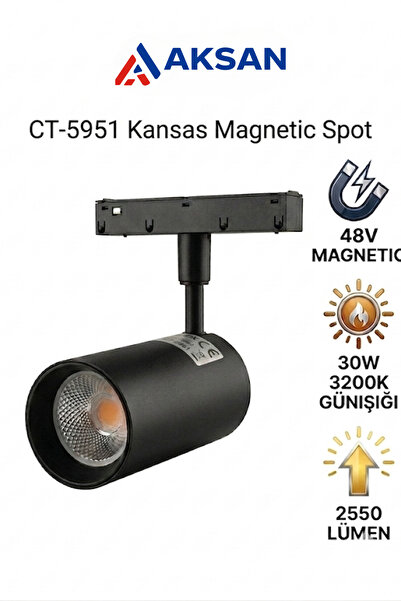 Cata CT-5951 Kansas 30W 48V Magnetic Mıknatıslı Ray Spot – 3200K Günışığı Siyah