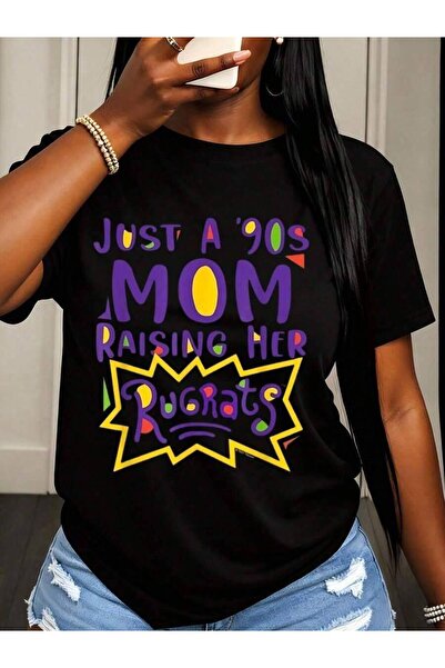 23ERVA Just A Mom Raising Her Rugrats T Women Vintage Nostalgic Parenting Gif...