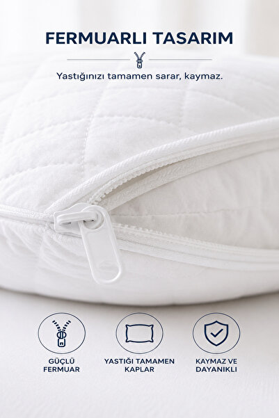 Ferzin 2 Adet Lüks Sıvı Geçirmez Yastık Alezi | 50x70cm Su Geçirmez Yastık Alezi 2'li Set
