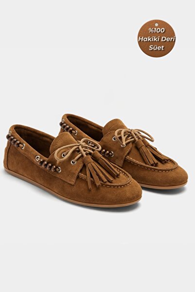 İX Odessa Loafer Women's Genuine Suede Leather Beaded and Tassel Detailed Non...