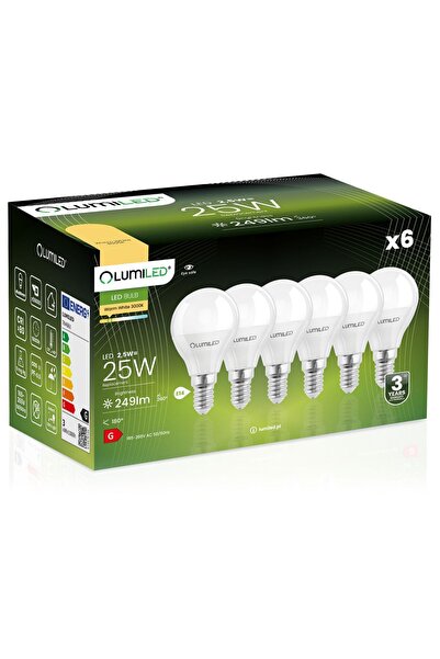 Lumiled 6x Bec LED E14 tip bilă P45 2.5W = 25W 249lm 3000K Cald 180 °