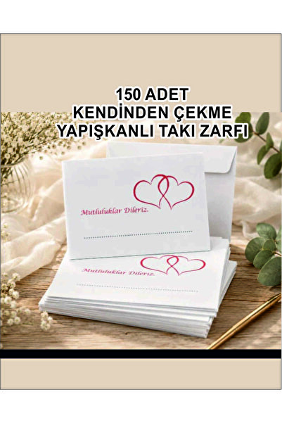 Zarfsan (150 ADET)PARA ZARFI - TAKI ZARFI - YAPIŞKANLI ZARF kırmızı kalp baskılı