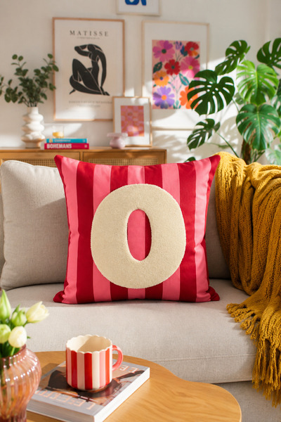 Pilloveland Punch Embroidered Throw Pillow Cover - 43*43 cm - Pink Letter O -...