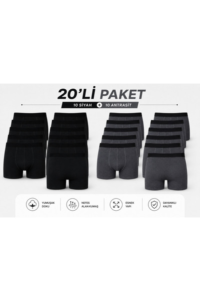 Z&Z Erkek Pamuk 20’li Boxer Siyah-Antrasit