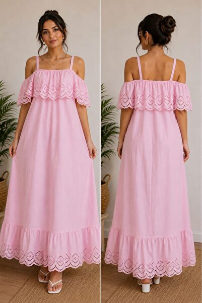 SHİROSA Ruffle Detailed Embroidered Strap Dress