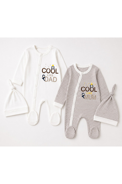 emir baby Mct Baby Penguin Patterned 2-Piece Booties, Rompers and Hat Set – N...