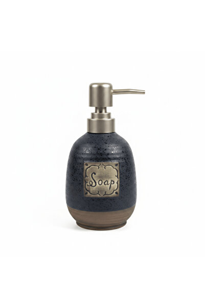 AKDC Navy Blue Speckled Glaze Ceramic & Plastic Liquid Soap Dispenser - 400 ml