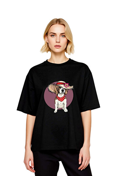 PayBuy Beagle în șapcă: Tricou supradimensionat pentru femei, imprimat cu pan...