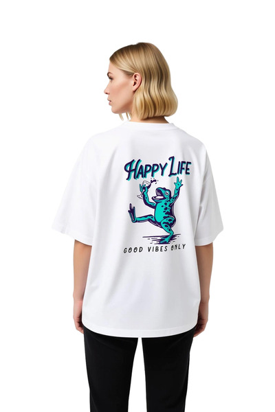 PayBuy Happy Life Good Energy Message Printed Women's Oversize T-Shirt