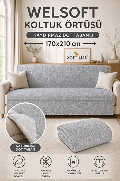 Softlife Welsoft Koltuk Örtüsü 170x210 cm, Kaydırmaz Dot Tabanlı, Ultra Yumuş...