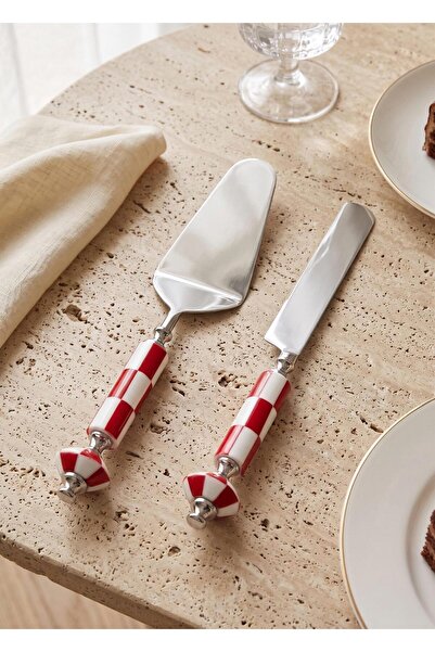 The Mia Gingham Pasta Serving Set Red White 2 Pieces