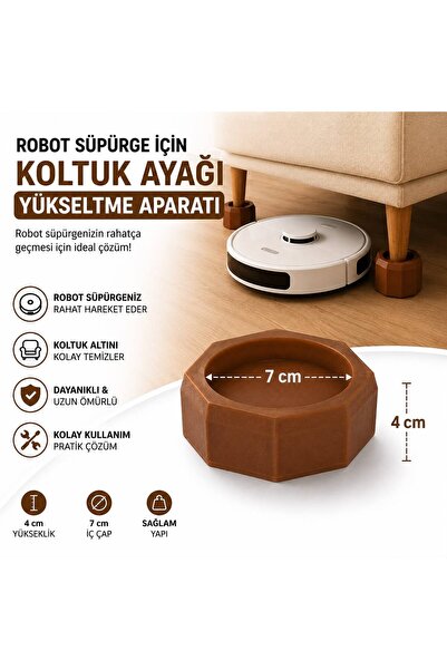 Razmo Robot Süpürge İçin Koltuk Ayağı Yükseltme Aparatı 4 cm Yükseltir 7 cm Ç...