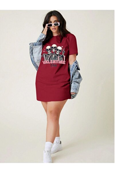 classy moda Μπλουζάκι Oversize Extra Long με στάμπα Hearted Skeleton
