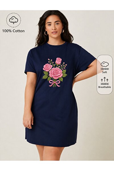classy moda Μπλουζάκι με στάμπα με κορδέλα και τριαντάφυλλα, υπερμεγέθη, εξαι...