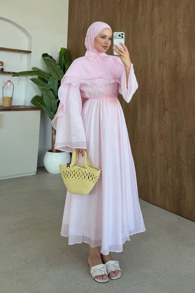 Şule Giyim Lilyum Cape Dress Pink
