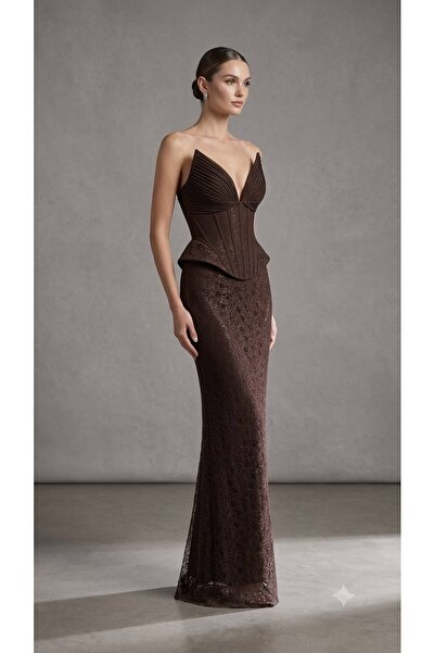 FOR COSTUME Straplez Desenli Abiye-10446
