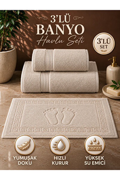 Softtowel's 3’lü Banyo Havlu Seti 70x140 50x90 50x70 cm Yumuşak Dokulu Banyo ...