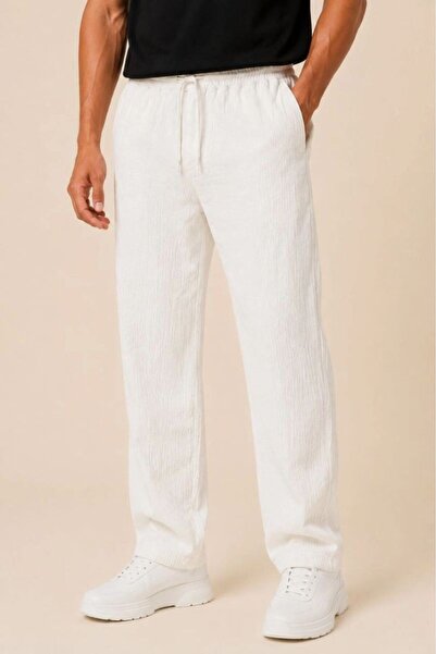 VELİZADE Men's Elastic Waist, Wrinkled Fabric, Pockets, Comfortable, Wide Leg...