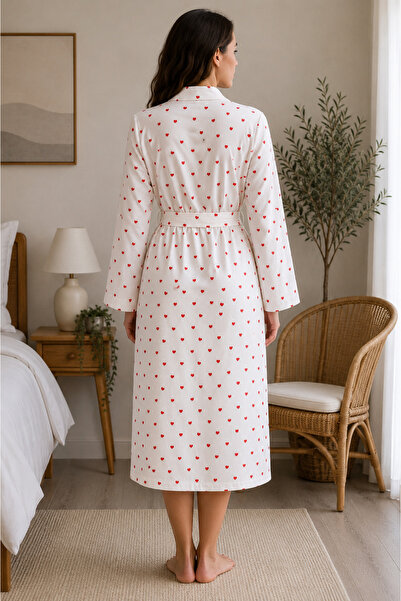 Before To Be Bride Heart Patterned Long Women's Dressing Gown – Soft Textured...