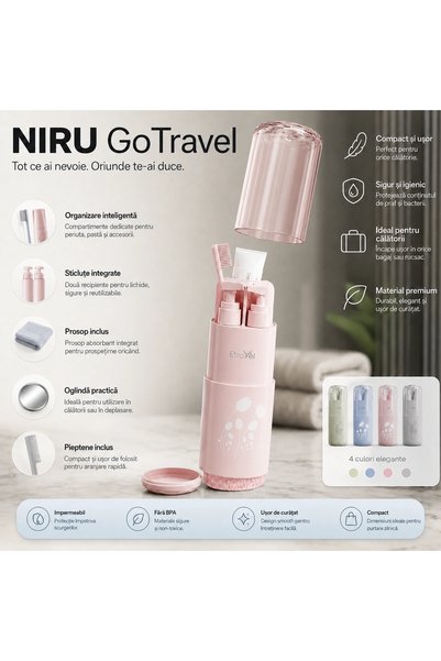 Niru Set igiena calatorie compact GoTravel™ - kit voiaj, flacoane reutilizabile cosmetice