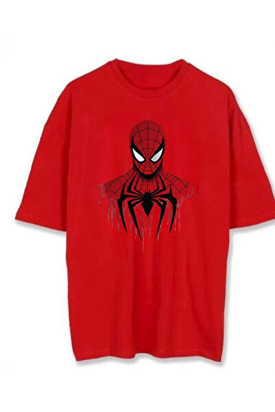 dompulerimoda Spider Printed Oversize Unisex Red T-Shirt