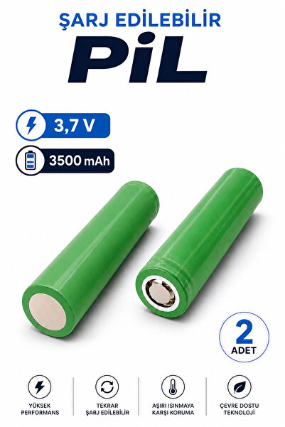 Badem10 Şarj Edilebilir Li-ion Pil 2 Adet 3,7V 3500 mAh Açık Yeşil Yüksek Kap...