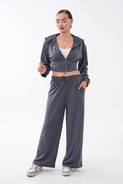 ŞİMAL Women's Zipper Detailed Hooded Modal Set 265055 -