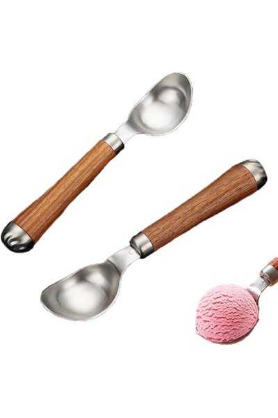 STARSTAR Stainless steel ice cream scoop with a wooden handle, suitable for m...
