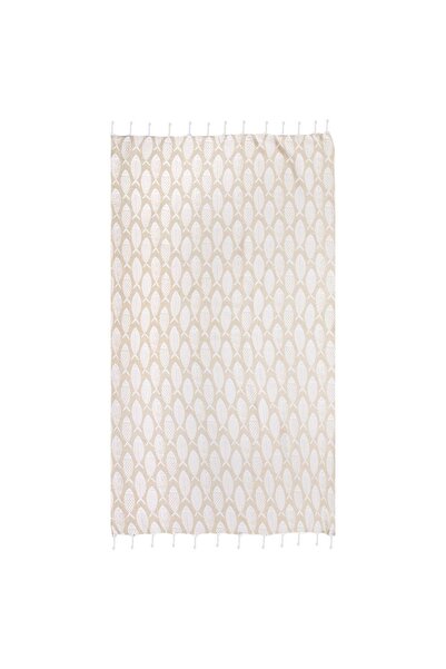 OEM Prosop de plajă tip Hamam, bej, 180x100cm, cu imprimeu cu pești și franjuri