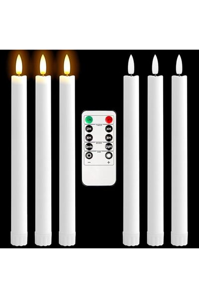 Paporich 6 قطع شموع بيضاء كهربائية بطول 10 بوصات، شموع LED ثلاثية الأبعاد بدو...