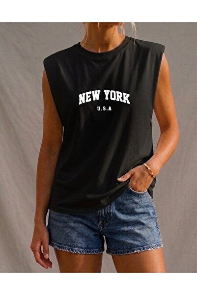 FUFLUNS New York Usa Printed Women's Regular Fit Crewneck Sports Sleeveless T...