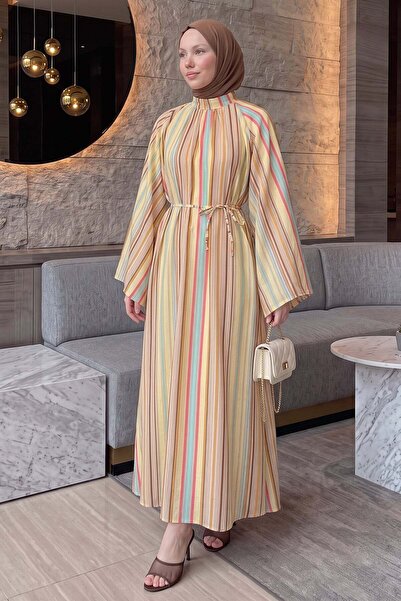 Salih Çelebi Striped Dress Y0165 - Yellow