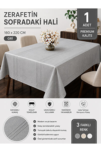Premium Leke Tutmaz Masa Örtüsü 160x220 cm Gri – Kolay Temizlenir Dayanıklı Mutfak ve Yemek Masası Örtüsü
