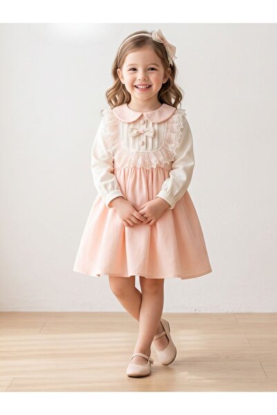 Cherrys Bebek Girl's French Lace Noble Linen Dress
