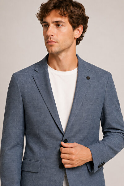 bihan store Men's Gray Textured Mono Collar Two-Button Blazer Single Jacket 6...