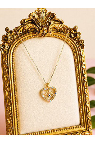 FLAWSOME JEWELRY STORE Heart-Shaped Evil Eye Beaded Zircon Stone Steel Non-Ta...