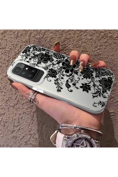 CHICASELUX حافظة لهاتف Redmi 10 4G متوافقة مع نمط زهرة الدانتيل الأسود الأنيق...